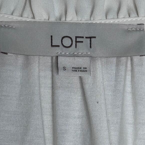 Ann Taylor LOFT Ruffle Tie Neck Mixed Media Top, Size Small - Picture 4 of 9